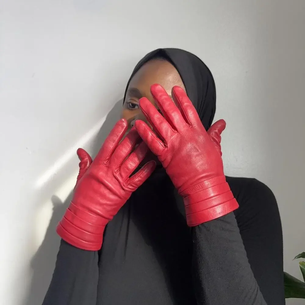 Vintage Echo Cherry Red‎ Genuine Leather Gloves size M